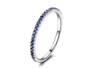 Stackable Pave Brilliant Blue Sapphire 14K White Gold Half Eternity Wedding Ring Stackable Pave Brilliant Blue Sapphire 14K White Gold Half Eternity Wedding Ring