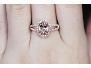 VS 7x9mm Oval Morganite Pave Diamonds 14K Rose Gold Split Shank Engagement Ring VS 7x9mm Oval Morganite Pave Diamonds 14K Rose Gold Split Shank Engagement Ring