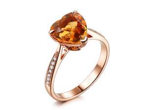 Heart shaped 9mm Citrine H/SI Diamonds Claw Prongs 14K Rose Gold Wedding Ring Heart shaped 9mm Citrine H/SI Diamonds Claw Prongs 14K Rose Gold Wedding Ring
