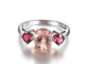 Pink Morganite and Tourmaline 2.15ctw -Solid 14K Rose Gold Wedding Promise Ring Pink Morganite and Tourmaline 2.15ctw -Solid 14K Rose Gold Wedding Promise Ring