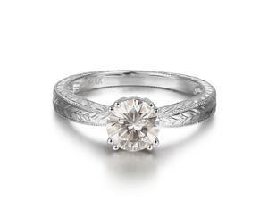 Hot Hand Engraved Scroll VS 6.5mm Moissanite 14K White Gold Engagement Ring Hot Hand Engraved Scroll VS 6.5mm Moissanite 14K White Gold Engagement Ring