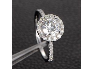 Moissanite Engagement Ring Solitaire with Accents,Halo Round Cut,14K White Gold Moissanite Engagement Ring Solitaire with Accents,Halo Round Cut,14K White Gold