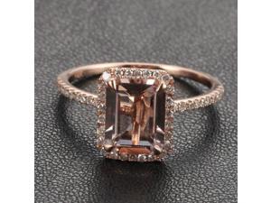 Wedding Ring Emerald Cut Morganite .26ctw Diamond Claw Prongs 14K Rose Gold HALO Wedding Ring Emerald Cut Morganite .26ctw Diamond Claw Prongs 14K Rose Gold HALO