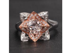 Unique Flower Morganite .45ct Diamond CLAW PRONGS 14K Two Tone Gold Wedding Ring Unique Flower Morganite .45ct Diamond CLAW PRONGS 14K Two Tone Gold Wedding Ring