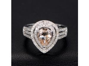 Morganite Engagement Ring with Diamonds,Pear Shape,Double Halo,14K White Gold Morganite Engagement Ring with Diamonds,Pear Shape,Double Halo,14K White Gold