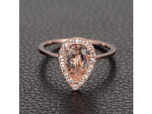 VVS Morganite Engagement Ring with VS Moissanite,Halo Pear Cut,14K Rose Gold VVS Morganite Engagement Ring with VS Moissanite,Halo Pear Cut,14K Rose Gold