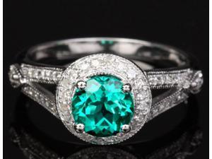 1.27ct Emerald & Diamonds Solid 14KT White Gold Pave Milgrain Engagement Ring 1.27ct Emerald & Diamonds Solid 14KT White Gold Pave Milgrain Engagement Ring