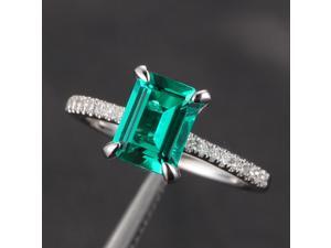 6x8mm Emerald Micro Pave Diamond CLAW PRONGS 14K White Gold Wedding Promise Ring 6x8mm Emerald Micro Pave Diamond CLAW PRONGS 14K White Gold Wedding Promise Ring