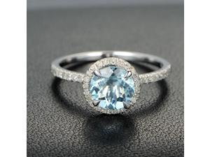 Claw Prongs 7mm Aquamarine .27ct Diamonds 14K White Gold Engagement Promise Ring Claw Prongs 7mm Aquamarine .27ct Diamonds 14K White Gold Engagement Promise Ring