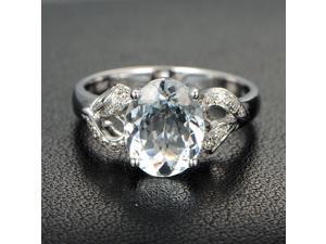 Oval Cut 8x10mm Aquamarine H SI Diamonds 14K White Gold Engagement Promise Ring Oval Cut 8x10mm Aquamarine H SI Diamonds 14K White Gold Engagement Promise Ring