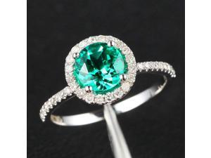 6.5mm Emerald Halo SI Diamond 14K White Gold Engagement Wedding Ring THIN DESIGN 6.5mm Emerald Halo SI Diamond 14K White Gold Engagement Wedding Ring THIN DESIGN
