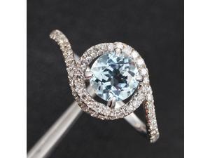 Natural Aquamarine Micro Pave H/SI Diamond Claw Prongs 14K White Gold Halo Ring Natural Aquamarine Micro Pave H/SI Diamond Claw Prongs 14K White Gold Halo Ring