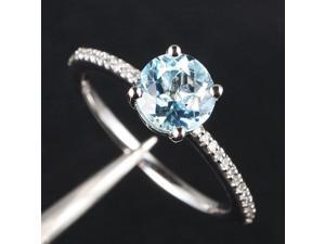 Round Cut 6.5mm Aquamarine and Diamonds 14K White Gold Engagement Wedding Ring Round Cut 6.5mm Aquamarine and Diamonds 14K White Gold Engagement Wedding Ring