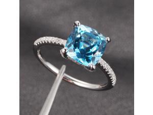 8mm Cushion Aquamarine Micro Pave H/SI Diamond Claw Prongs 14K White Gold Ring 8mm Cushion Aquamarine Micro Pave H/SI Diamond Claw Prongs 14K White Gold Ring