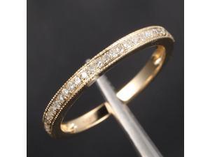 MILGRAIN Pave Diamond 14K Yellow Gold Wedding Half Eternity Wedding Band Ring MILGRAIN Pave Diamond 14K Yellow Gold Wedding Half Eternity Wedding Band Ring