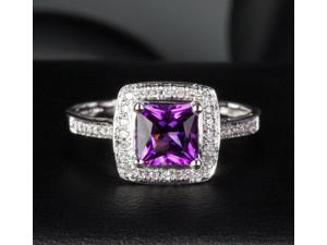 6mm Princess Cut Amethyst Solid 14k White Gold Diamond Engagement Promise Ring 6mm Princess Cut Amethyst Solid 14k White Gold Diamond Engagement Promise Ring