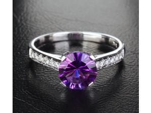 7.3mm Dark Purple Amethyst H SI Diamonds 14k White Gold Engagement Promise Ring 7.3mm Dark Purple Amethyst H SI Diamonds 14k White Gold Engagement Promise Ring