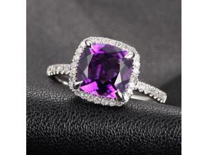 Claw Prongs SI H Pave Diamonds 14K White Gold 8mm VS Cushion Amethyst Ring Claw Prongs SI H Pave Diamonds 14K White Gold 8mm VS Cushion Amethyst Ring