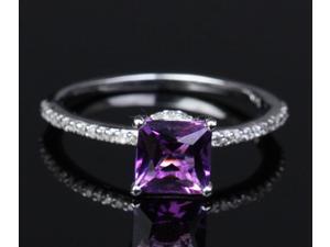 Princess Cut Dark Purple Amethyst 14kt White Gold Pave Diamonds Engagement Ring Princess Cut Dark Purple Amethyst 14kt White Gold Pave Diamonds Engagement Ring