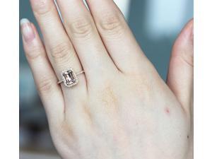 Wedding Ring Emerald Cut Halo Morganite 6*8mm Diamond Claw Prongs 14K Yellow Gold Wedding Ring Emerald Cut Halo Morganite 6*8mm Diamond Claw Prongs 14K Yellow Gold