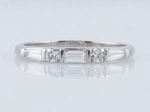 Vintage .61 cttw Baguette, Round Brilliant & Tapered Baguette Diamond Wedding Band in Platinum Vintage .61 cttw Baguette, Round Brilliant & Tapered Baguette Diamond Wedding Band in Platinum