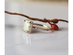 6*8mm VS Emerald Cut Brilliant Ring Halo Diamond Pave Half Eternity 14K Rose Gold Moissanite Engagement Promise Ring 6*8mm VS Emerald Cut Brilliant Ring Halo Diamond Pave Half Eternity 14K Rose Gold Moissanite Engagement Promise Ring