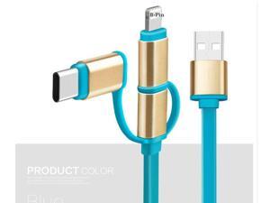 3in1 USB Cord for Lightning Micro USB Type C Type-C Data Sync Charging Cable USB Line - Blue 3in1 USB Cord for Lightning Micro USB Type C Type-C Data Sync Charging Cable USB Line - Blue