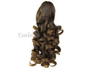 14" Light Brown Synthetic Long Wavy Curly Clip On Hair Ponytail Extensions 14" Light Brown Synthetic Long Wavy Curly Clip On Hair Ponytail Extensions