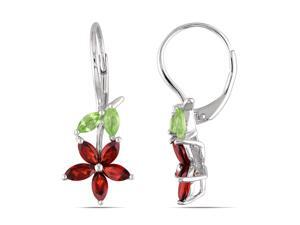 Sterling Silver 2 1/2ct TGW Peridot and Garnet Dangle Earrings Sterling Silver 2 1/2ct TGW Peridot and Garnet Dangle Earrings
