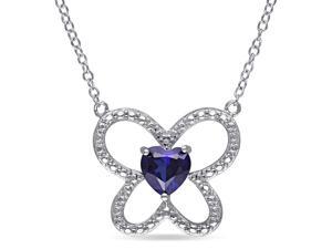 Amour Sterling Silver 1ct TGW Created Blue Sapphire Heart Pendant (18in) Amour Sterling Silver 1ct TGW Created Blue Sapphire Heart Pendant (18in)