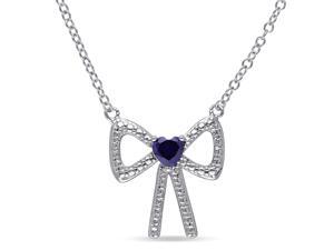 Amour Sterling Silver 1/3ct TGW Created Sapphire Heart Pendant (18in) Amour Sterling Silver 1/3ct TGW Created Sapphire Heart Pendant (18in)