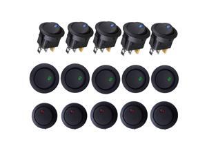 BeGrit Blue/Red/Green Dot LED Light Round Rocker Toggle Switch Spst On-Off Control Pack of 15 BeGrit Blue/Red/Green Dot LED Light Round Rocker Toggle Switch Spst On-Off Control Pack of 15