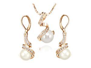 Ship From USA Yours Pearl Necklace&Earring Jewelry Sets 18K Rose gold plated use Swarovski Crystal Set Ship From USA Yours Pearl Necklace&Earring Jewelry Sets 18K Rose gold plated use Swarovski Crystal Set
