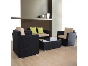 Furniture Rattan Sofa Wicker Sectional Patio Outdoor Set W/ Brown Cushions - 4PC Furniture Rattan Sofa Wicker Sectional Patio Outdoor Set W/ Brown Cushions - 4PC