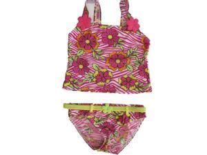 2B Real Little Girls Pink White Floral Print 2Pc Tankini Swimsuit 5-6 2B Real Little Girls Pink White Floral Print 2Pc Tankini Swimsuit 5-6
