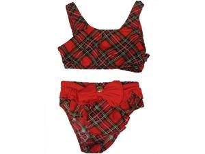 French Toast Little Girls Red Plaid Bow Button Tube Top 2Pc Swimsuit 14 French Toast Little Girls Red Plaid Bow Button Tube Top 2Pc Swimsuit 14