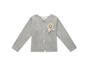 Richie House Big Girls Grey Bow Knit Brooch Button Cardigan Sweater 8/9 Richie House Big Girls Grey Bow Knit Brooch Button Cardigan Sweater 8/9