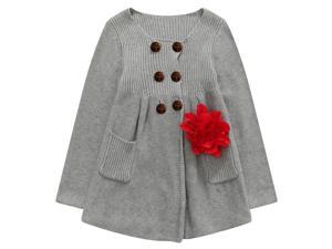 Richie House Big Girls Grey Flower Adorned Cardigan-Sweater 10 Richie House Big Girls Grey Flower Adorned Cardigan-Sweater 10