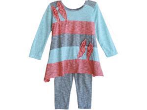 Isobella & Chloe Little Girls Cyan Stripe Autumn Breeze Leggings Outfit 2T Isobella & Chloe Little Girls Cyan Stripe Autumn Breeze Leggings Outfit 2T