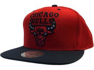 Chicago Bulls Mitchell and Ness Red Black Flat Bill Snapback Adjustable Hat Cap Chicago Bulls Mitchell and Ness Red Black Flat Bill Snapback Adjustable Hat Cap