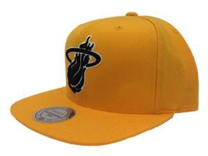 Miami Heat Mitchell & Ness Wool Acrylic Flat Bill Yellow Snapback Adj Hat Cap Miami Heat Mitchell & Ness Wool Acrylic Flat Bill Yellow Snapback Adj Hat Cap