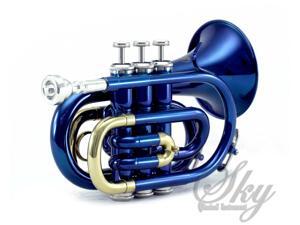 Sky Band Approved Ocean Blue Lacquer Brass Bb Pocket Trumpet with Case, Cloth, Gloves and Valve Oil, Guarantee Top Quality Sound, Blue Sky Band Approved Ocean Blue Lacquer Brass Bb Pocket Trumpet with Case, Cloth, Gloves and Valve Oil, Guarantee Top Quality Sound, Blue