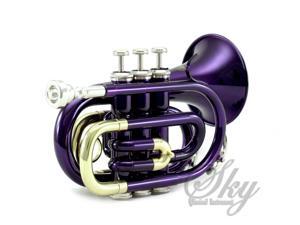 Sky Band Approved Orchid Purple Lacquer Brass Bb Pocket Trumpet with Case, Cloth, Gloves and Valve Oil, Guarantee Top Quality Sound, Purple Sky Band Approved Orchid Purple Lacquer Brass Bb Pocket Trumpet with Case, Cloth, Gloves and Valve Oil, Guarantee Top Quality Sound, Purple