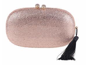 Chicastic Rose Gold Rhinestone Oval Bridal Wedding Evening Clutch With Tassel Chicastic Rose Gold Rhinestone Oval Bridal Wedding Evening Clutch With Tassel