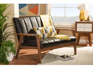 Baxton Studio Nikko Mid-century Modern Scandinavian Style Dark Brown Faux Leather Wooden 2-Seater Loveseat Baxton Studio Nikko Mid-century Modern Scandinavian Style Dark Brown Faux Leather Wooden 2-Seater Loveseat
