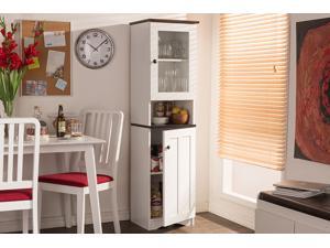 Baxton Studio Lauren Modern and Contemporary Two-tone White and Dark Brown Buffet and Hutch Kitchen Cabinet Baxton Studio Lauren Modern and Contemporary Two-tone White and Dark Brown Buffet and Hutch Kitchen Cabinet