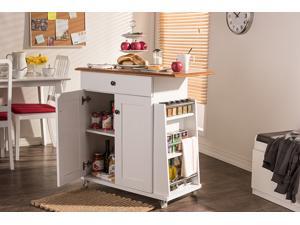 Baxton Studio Balmore Modern and Contemporary Two-tone White and Dark Brown Lacquered Wood Kitchen Cart Trolley Cabinet Baxton Studio Balmore Modern and Contemporary Two-tone White and Dark Brown Lacquered Wood Kitchen Cart Trolley Cabinet