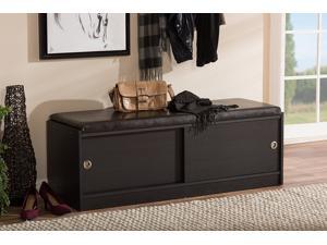 Baxton Studio Clevedon Modern and Contemporary Dark Brown Wood Entryway Storage Cushioned Bench Shoe Rack Cabinet Organizer Baxton Studio Clevedon Modern and Contemporary Dark Brown Wood Entryway Storage Cushioned Bench Shoe Rack Cabinet Organizer
