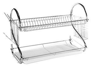 2 Tier Stainless Steel Dish Rack - Dish Drainer w/ Clear Tray & "S" Shaped Design (22 inches) 2 Tier Stainless Steel Dish Rack - Dish Drainer w/ Clear Tray & "S" Shaped Design (22 inches)