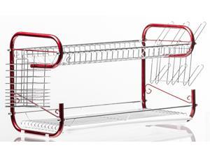 Sleek Stainless Steel Drying Rack – 22” Red Dish Rack or Dish Drainer w/ Drip Tray (9 Shape) Sleek Stainless Steel Drying Rack – 22” Red Dish Rack or Dish Drainer w/ Drip Tray (9 Shape)